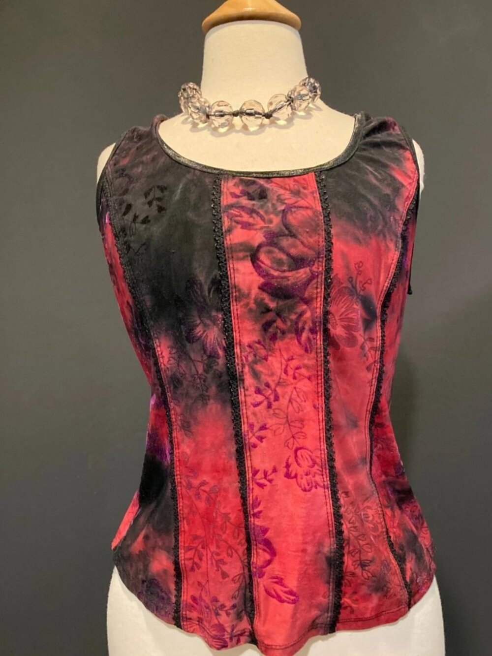 Red & Black Corset Grunge Sleeveless Burnout Tank Top Shirt Sz Medium